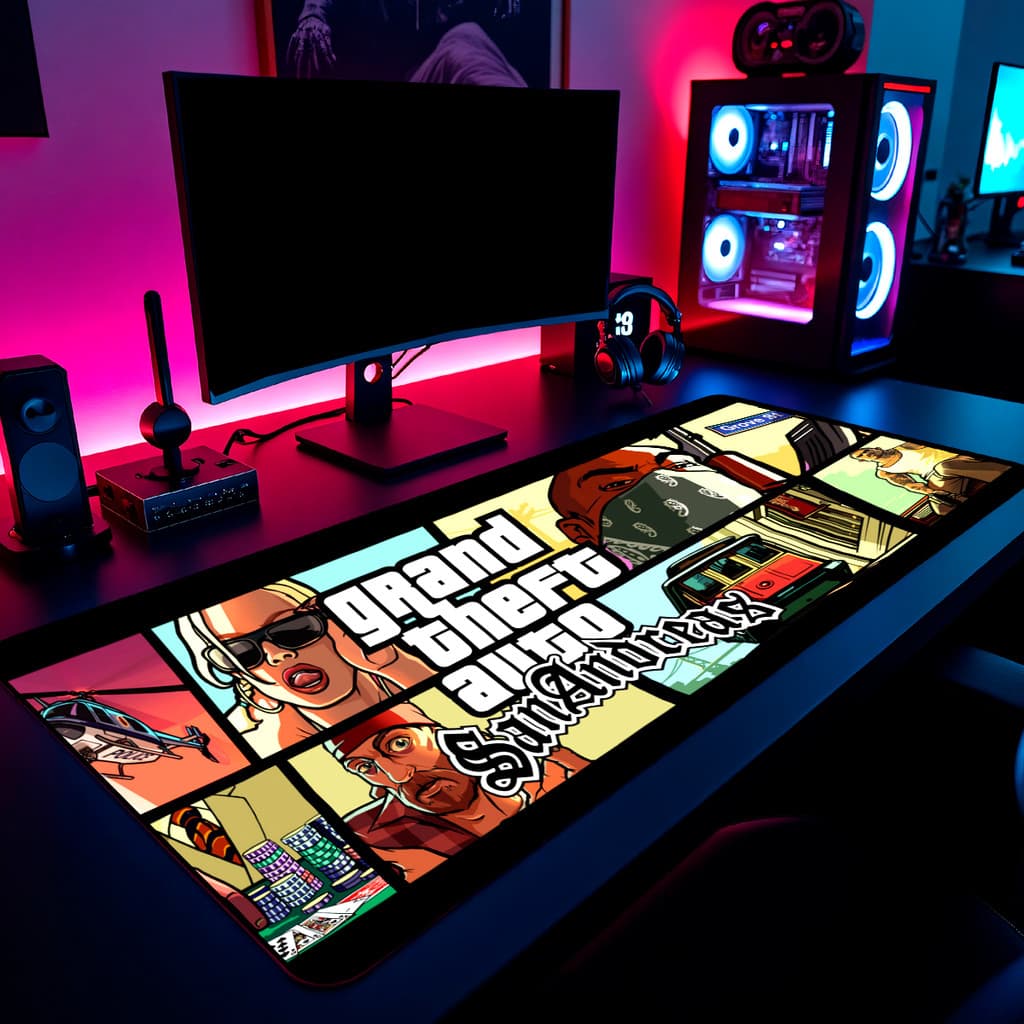 Mouse Pad Gamer GTA San Andreas 65x30cm / 80x40cm / 90x50cm / 120x60cm / Borda Costurada