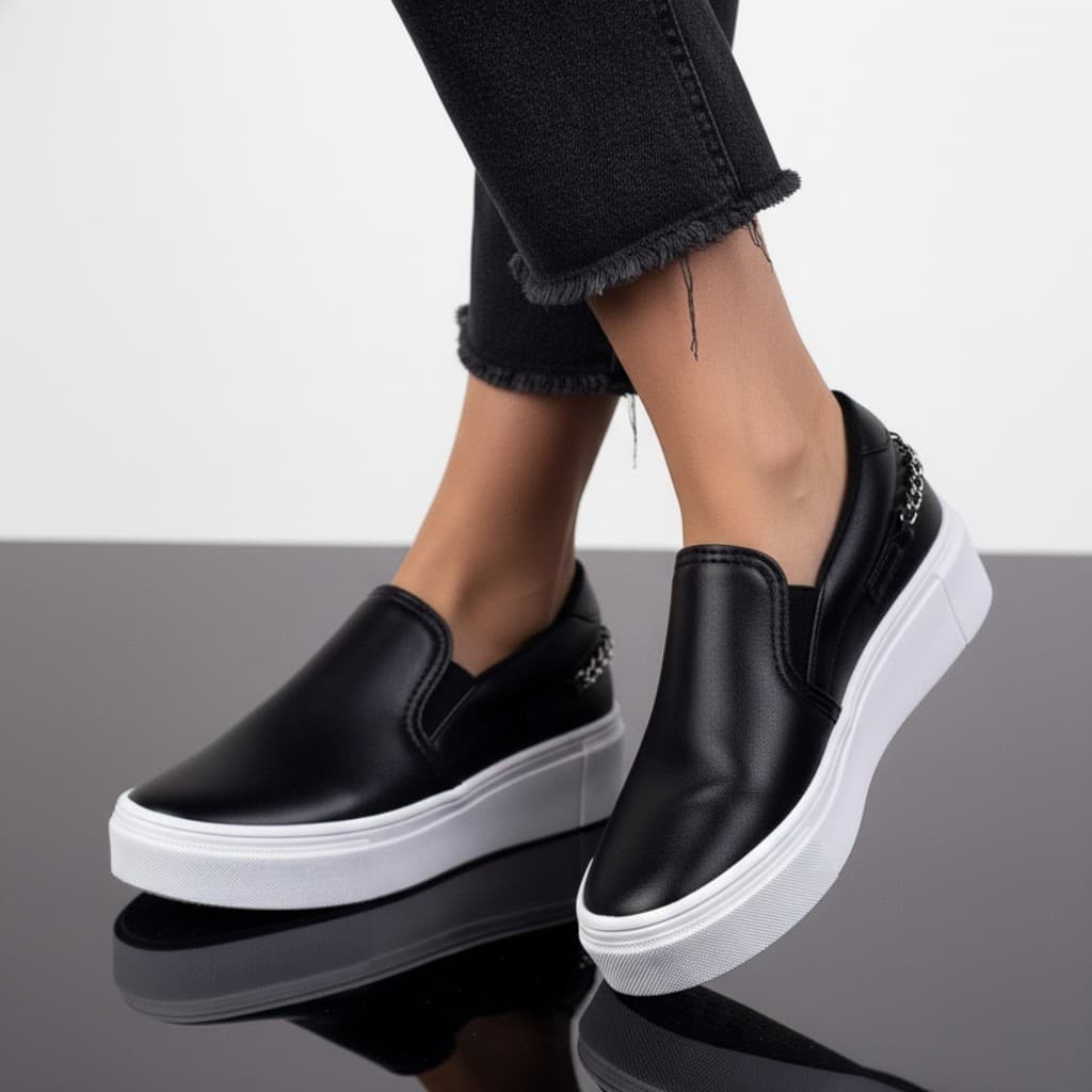 Slip On Plataforma Casual Moda Feminina Confortável Sola Alta Tênis Feminino Dia-a-Dia Leve e Confortável Promoção