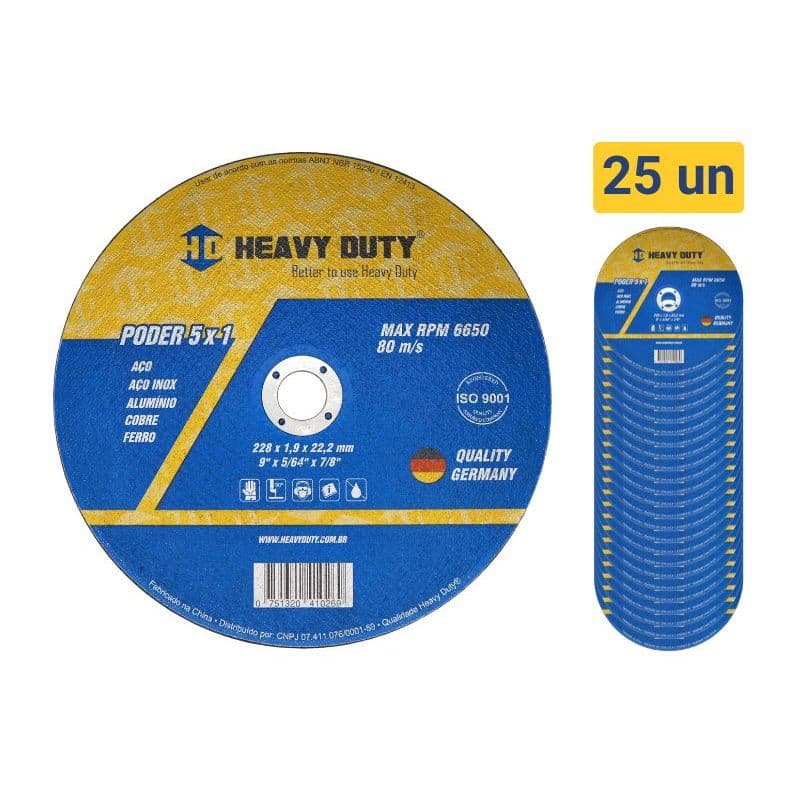 Disco De Corte 5X1 Inox 228X1,9X22,2 - 25 Peças - Heavy Duty