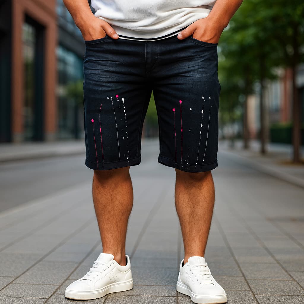 Bermuda Masculina Jeans Preta Splash Short Jeans Masculino Alta Elasticidade Lycra Elastano Premium | Moda Festas .