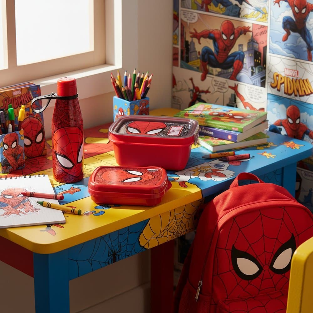 Kit Lanche Infantil 3 Peças Homem-Aranha com Sanduicheira, Garrafa e Marmita com Trava - Plasútil