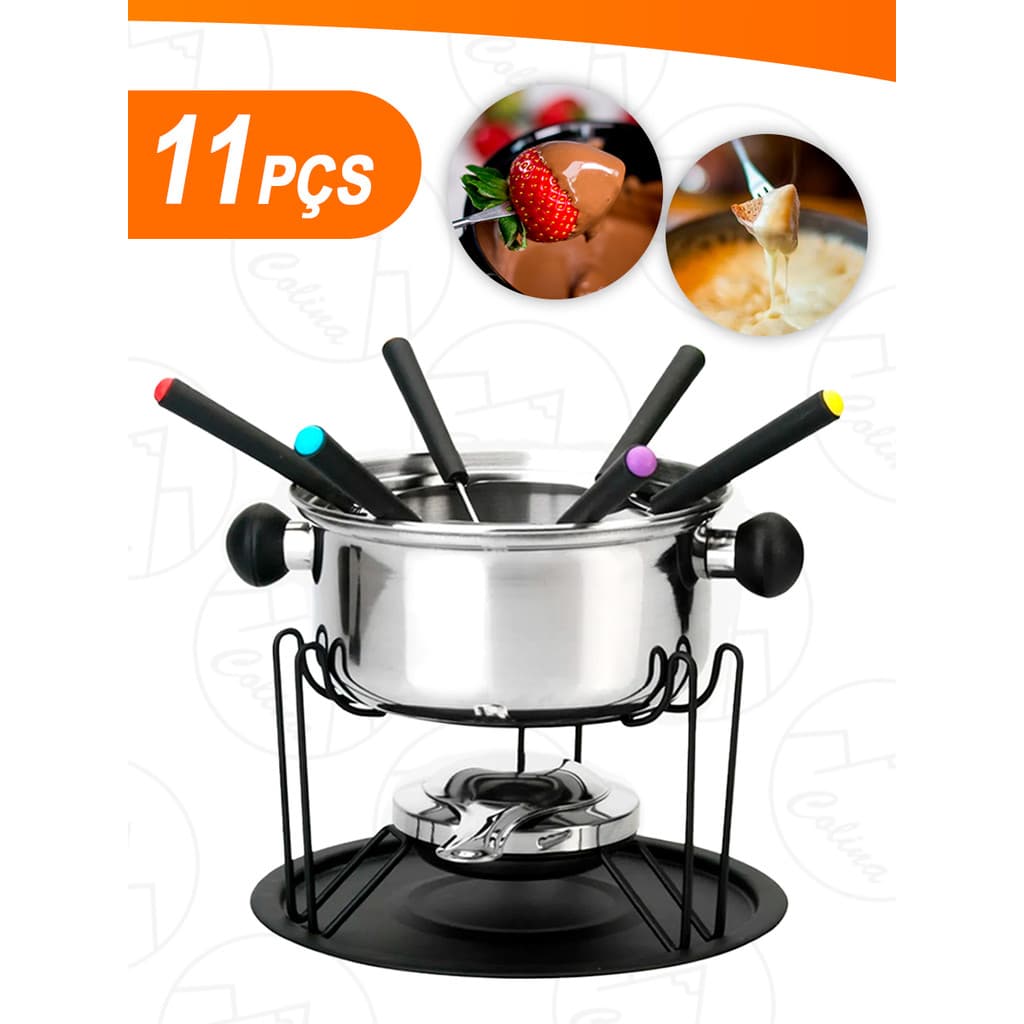 Conjunto De Fondue 11 Pçs Em Inox Para Doce ou Salgado