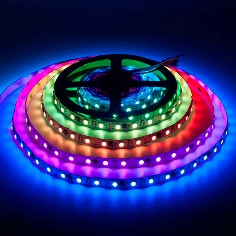 Fita LED 5050 RGB 5M Multicolorida 12V com Controle Remoto e Fonte – Luz Decorativa para Ambiente