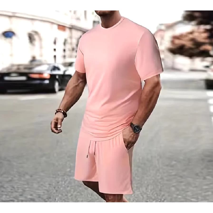 Kit Masculino 2 Peças – Camiseta Algodão + Short Moletom Obs com pequena variaçao de Tonalidade de cor