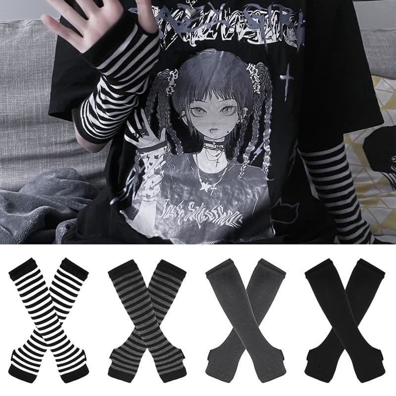 Luvas longas sem dedos estilo Punk preto dos anos 2000, homens, mulheres, estilo Hip Hop, cotoveleiras, luvas elásticas