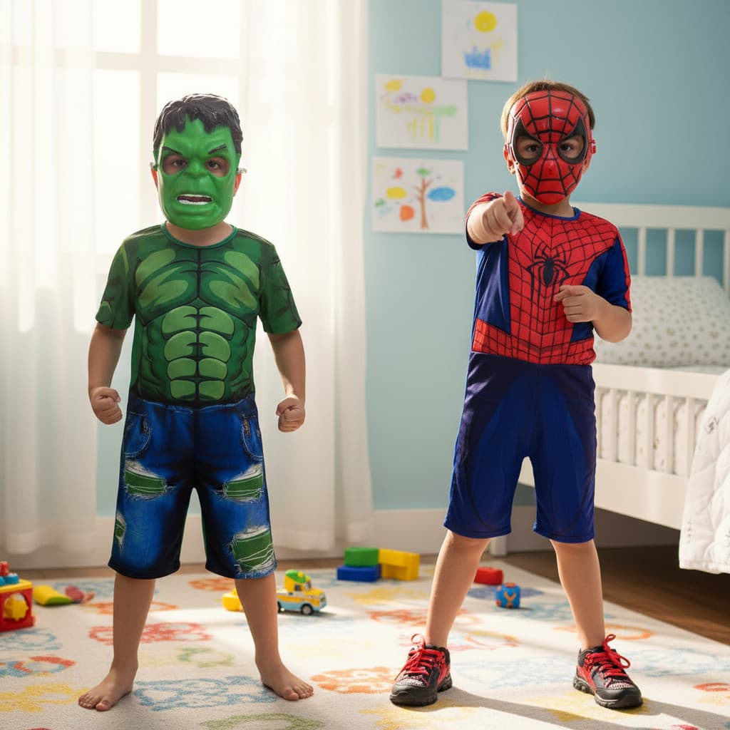 KIT Fantasia homem aranha e hulk Curta kit com duas identica ao personagem menino para aniversario com enchimento VERÃO
