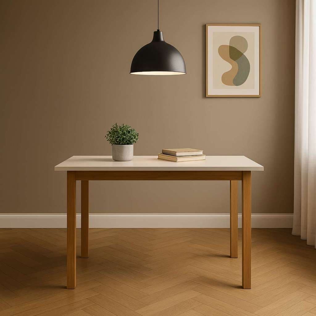 Mesa De Jantar 120x80 Reforçada Pés De Madeira Clássica Tampo Em MDF