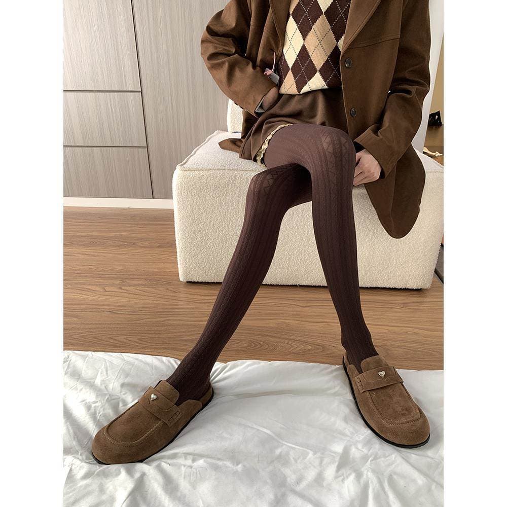 Meia-calça cor café meio-calça inverno outono estilo grosso ligeiramente transparente onda listras verticais mais magro