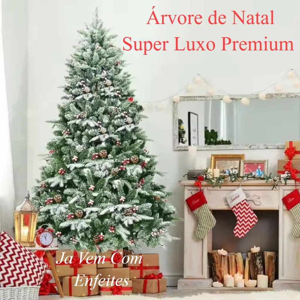Árvore de Natal Com Enfeites Natalinos Nevada Premium 1,80m Luxo Verde com 611 Galhos e
