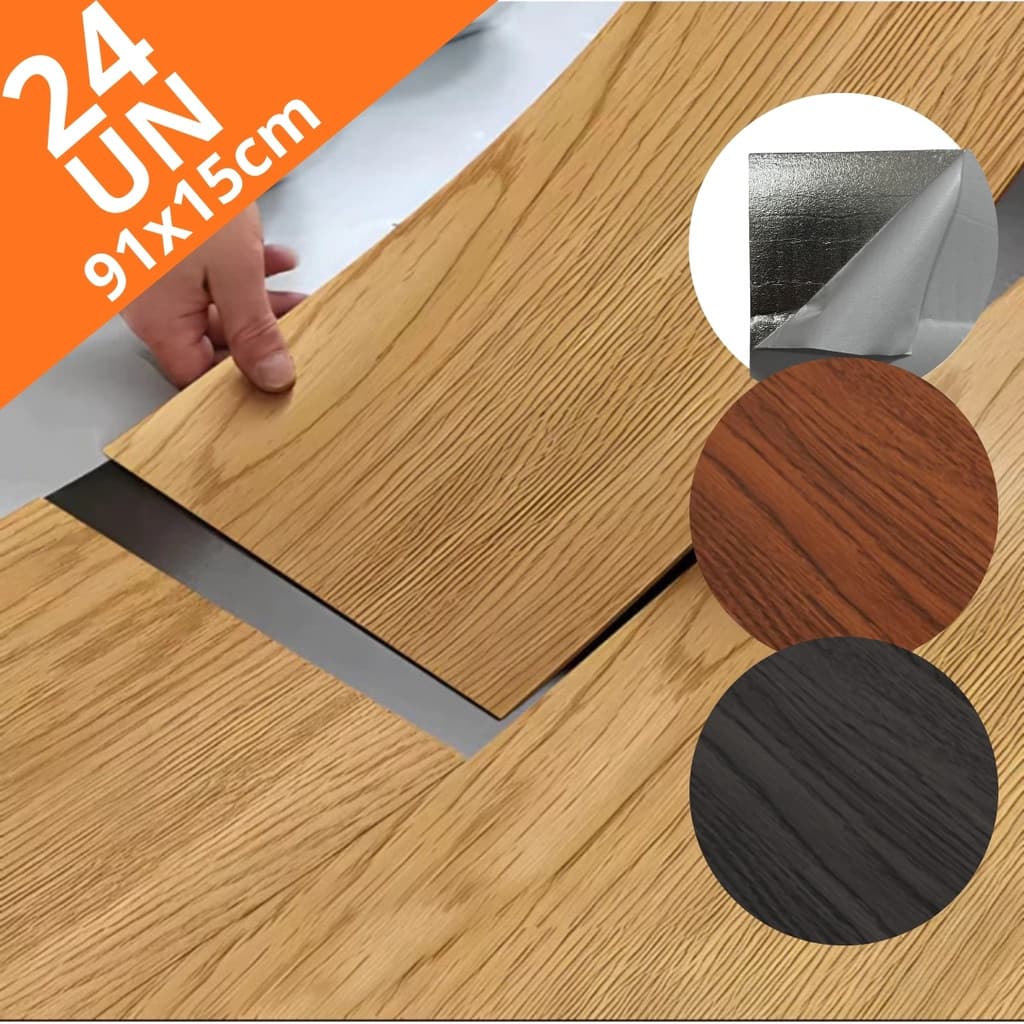 Piso Vinilico PVC  91x15cm Placa Adesiva Madeira 12/24 Peças