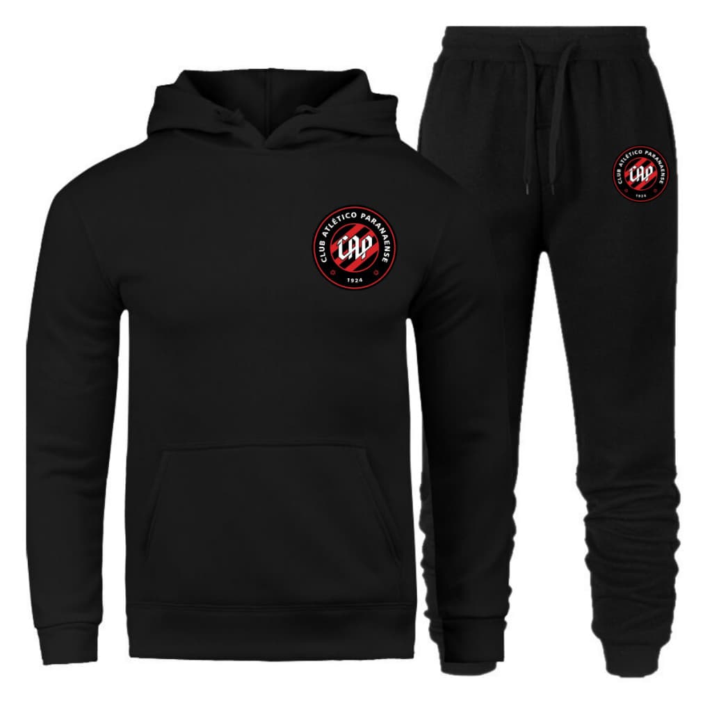 Conjunto Moletom Athletico Paranaense PR Furacão Logo Antigo Flanelado Capuz