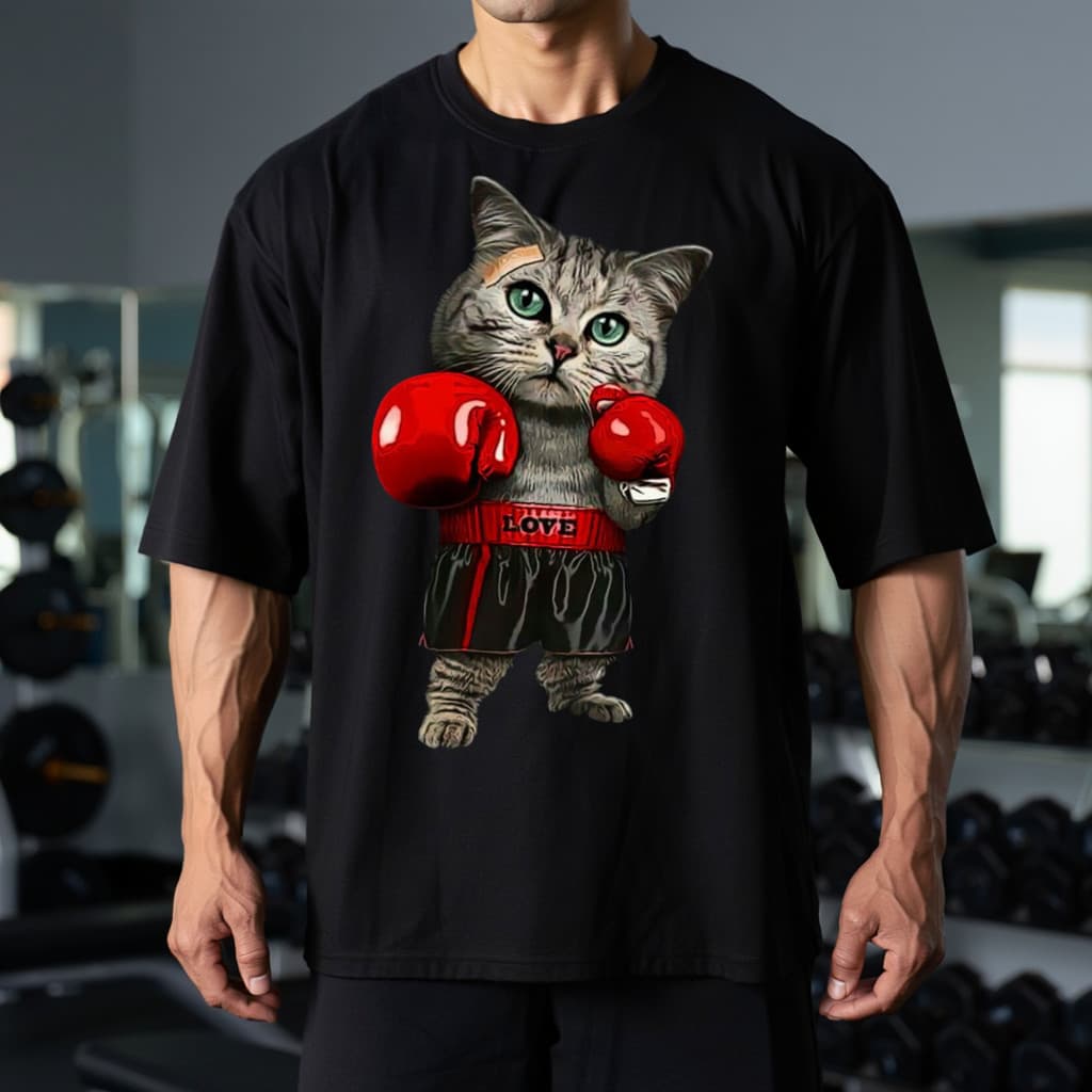 Camiseta De Gatinho Boxe Boxeador Gato Rock Malboa Camisa Blusa Algodão Luta Oversized Regular