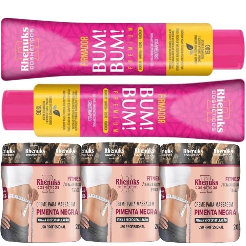 Kit 2und Gel Firmador De Bumbum 150g + 3und Gel Redutor De Medidas Pimenta Negra 200g Rhenuks