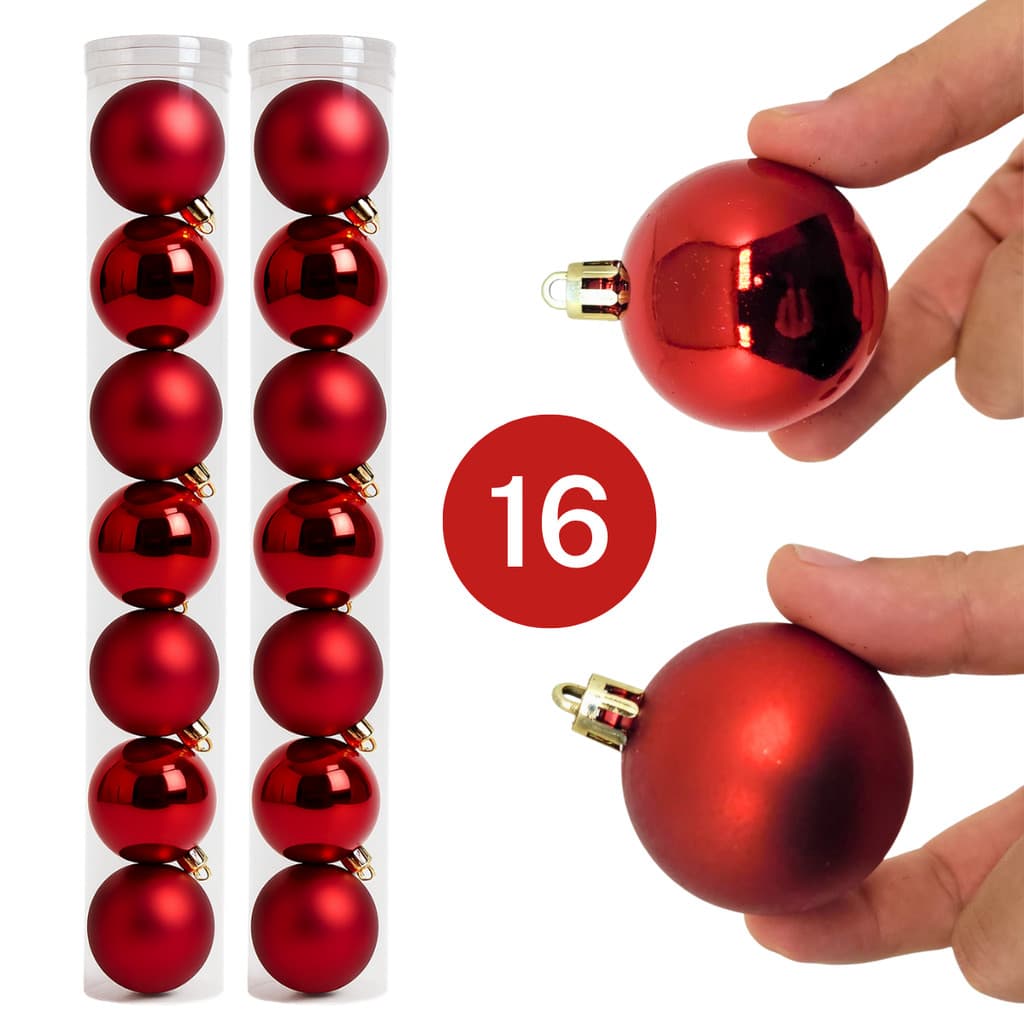 Kit 16 Bolas Natalinas Vermelhas Douradas 5cm Plástico Resistente Lisas e Foscas