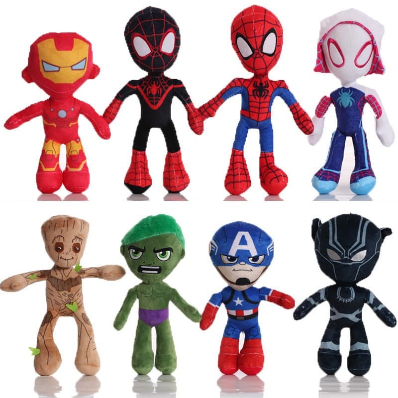 18 Estilo Os Vingadores Homem-Aranha Pantera Negra Hulk Groot-Gwen Capitão América Brinquedos De Pelúcia Boneca Crianças
