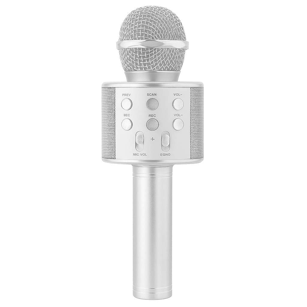 Microfone Bluetooth Infantil Portátil para Festas, Vídeos e Brincadeiras Prata