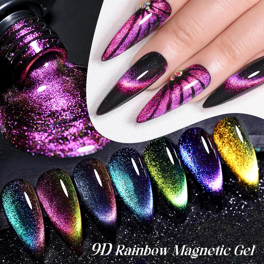 Quatro Lírio 7ml 9D Arco-Íris Gel Magnético Polonês Brilho Olho De Gato UV LED Verniz Manicure Base Preta Necessidade