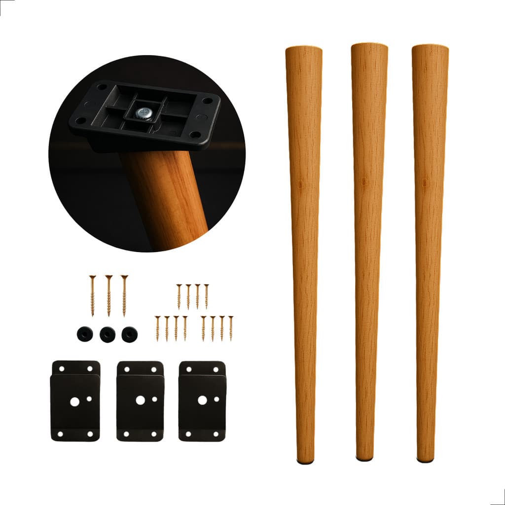 Kit 3 Pés Palito Para Fixação Mesas Madeira Retro 60cm + Parafusos Chapinhas Moveis