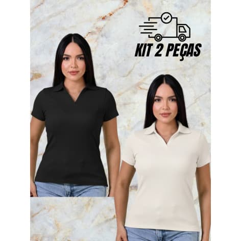 KIT 2 POLOS FEMININA GOLA ITALIANA CONFORTO BLUSINHA ELEGANTE RIBANA CANELADA