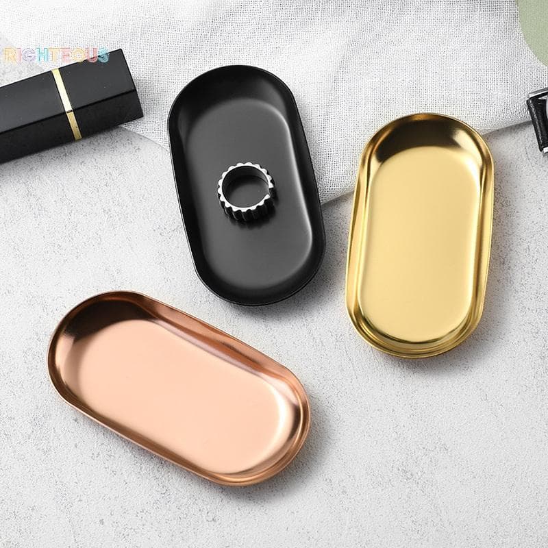 Rightrous Bandeja De Armazenamento De Jóias De Manicure De Aço Inoxidável Metal Cosméticos Oval Bolo Frutas Sobremesa La