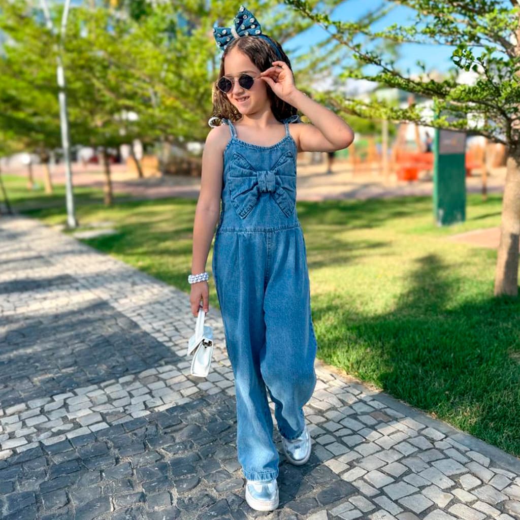 Macacão Longo Feminino Laço Infantil Juvenil Lastex Luxo