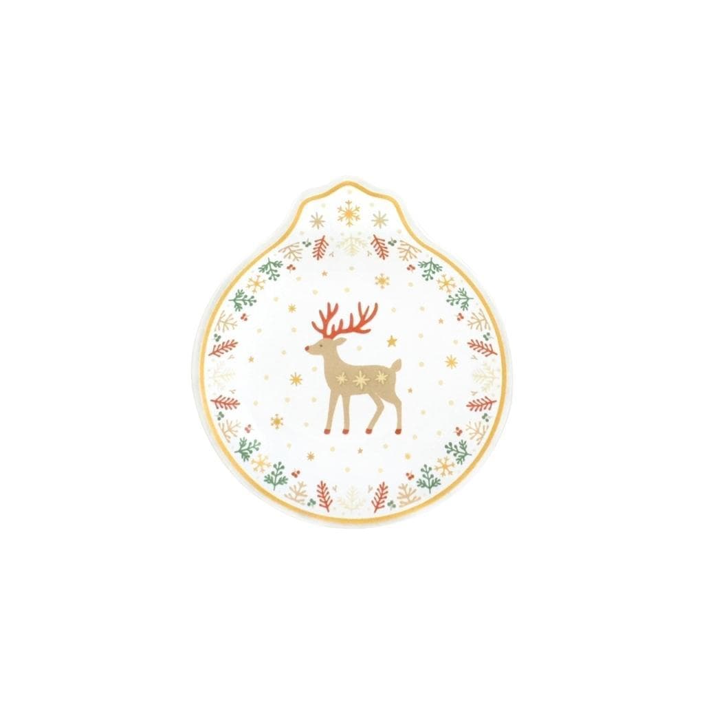 Petisqueira Bola de Natal Rena Vidro Borda Dourada 16cm Mesa Posta Prato para Petiscos Ceia