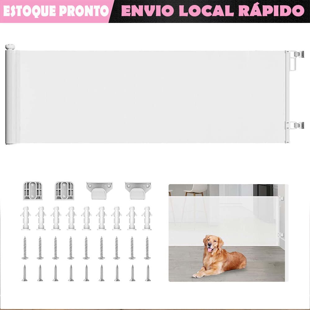 Branco Grade de Proteção Retrátil 3 metros Pets e Bebês Portão de Segurança para Escadas Portas e Ambientes
