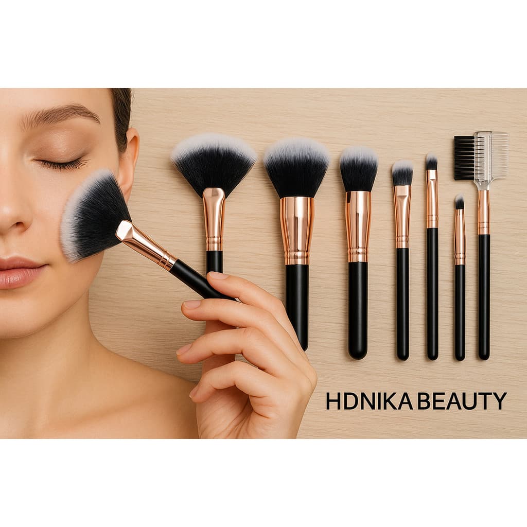 Pincel De Maquiagem Kit 8 Peça Profissonal Completo para Base, Pó, Blush, Corretivo e Sombras – Travel Size