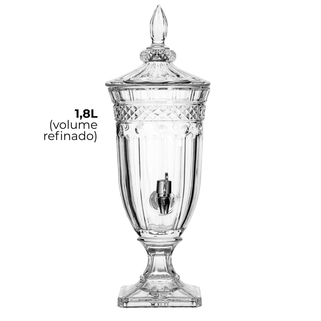 Dispensador Suqueira de Cristal 1,8L C/ Torneira Vidro Resistente Bebidas Água Saborizada