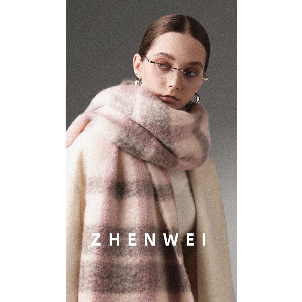 Lenço de lã feminino inverno Extra grande xale largo dupla utilização masculino cinza claro verificação verificado Mohai