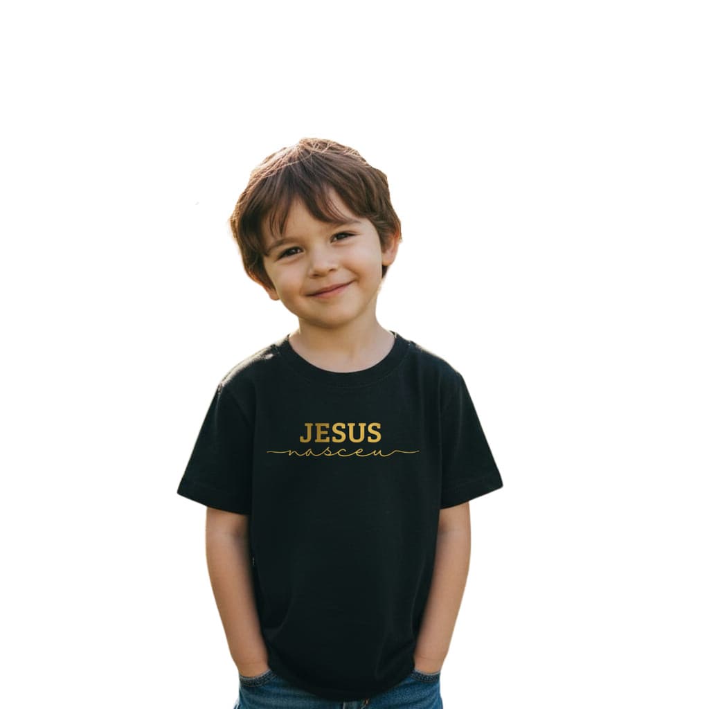 Camiseta Cristã Infantil Jesus Nasceu 100% Algodão Blusa Infantil Góspel Estampa Jesus Nasceu