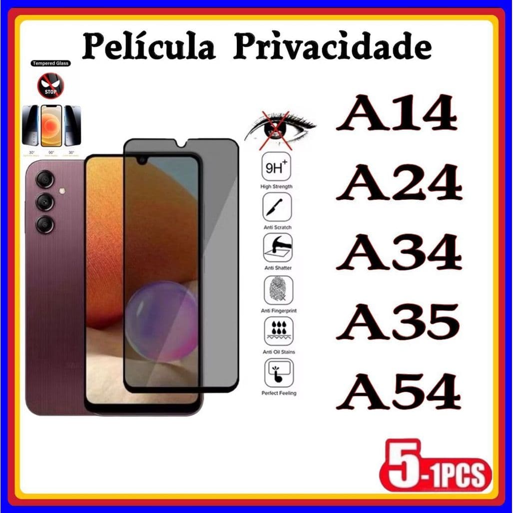 Película de Privacidade 3D Vidro Temperado Anti Spy Samsung A14 A24 A34 A35 A54