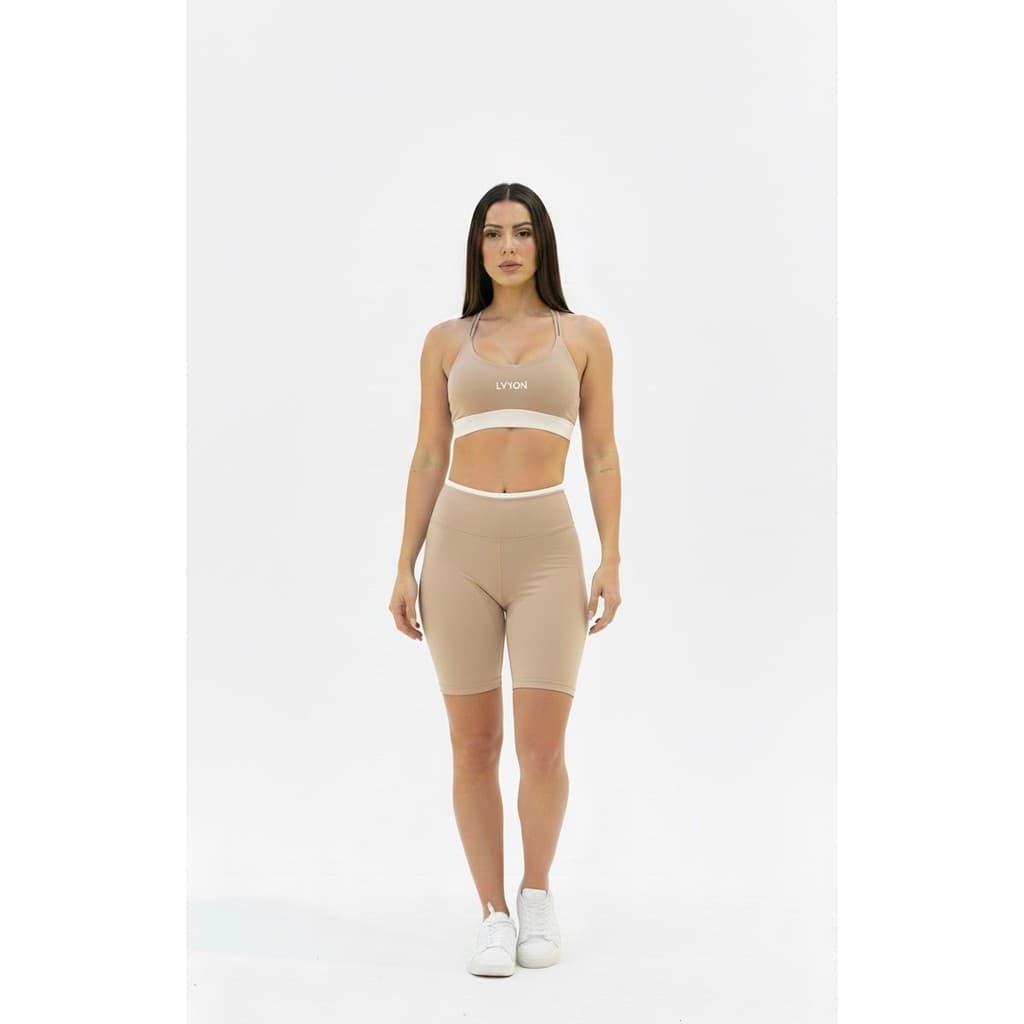 Conjunto Short E Top Bicolor Capuccino Roupa Academia Fitness