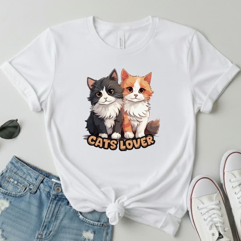 Camiseta T-shirt Feminina Estampa Cat Lover Blusa 100% Algodão Casual Dia a Dia Trabalho