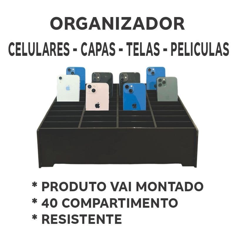 Organizador de Celular Capas Peliculas Telas Para Assistência Tecnica Loja Oficina 40 Compartimento em MDF Resistente