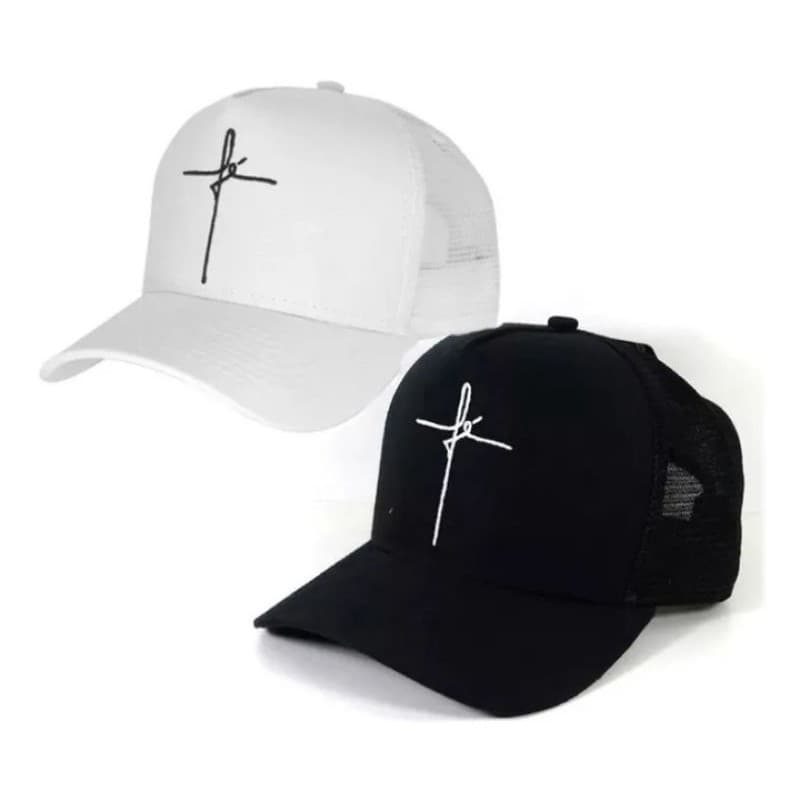Kit 2 Boné Trucker Fé Liso com Tela Aba Curva Esportivo Unissex Infantil Unissex