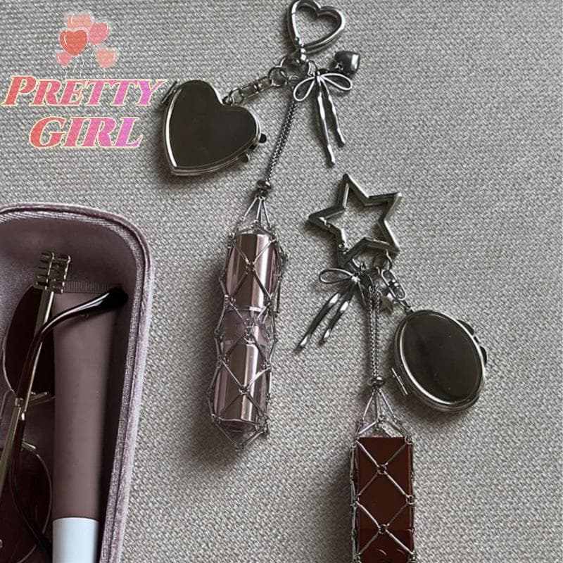 [Pretty ggirl] Batom De Bolso Com Rede De Metal Em Aço Inoxidável Bolsa De Creme Para As Mãos Chaveiro De Pingente Acess