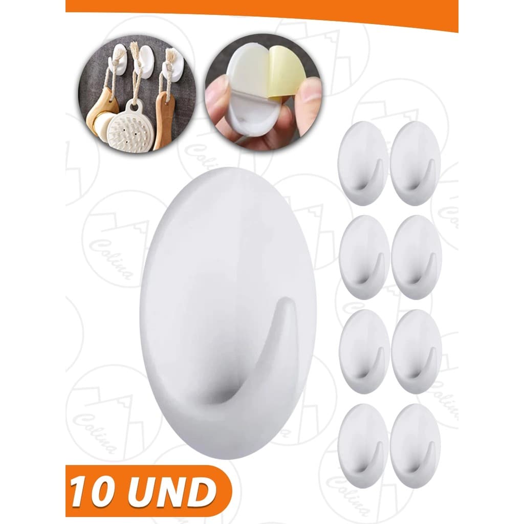 Kit Até 10 Ganchos Adesivo Plástico Branco Parede Toalha Cozinha Banheiro