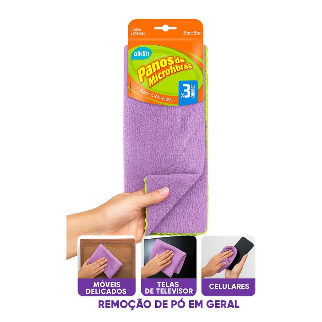 Kit 3 Panos Microfibra Super Absorvente Sem Riscos e Fiapos