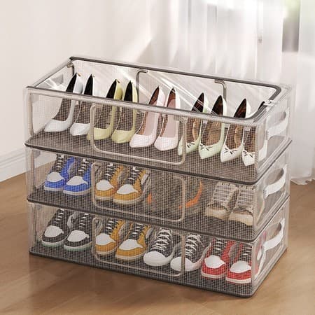 Multiuso Empilhável Com Zíper Caixas Organizadoras De Sapatos ,Caixa De Sapato De Armazenamento Sem Instalação