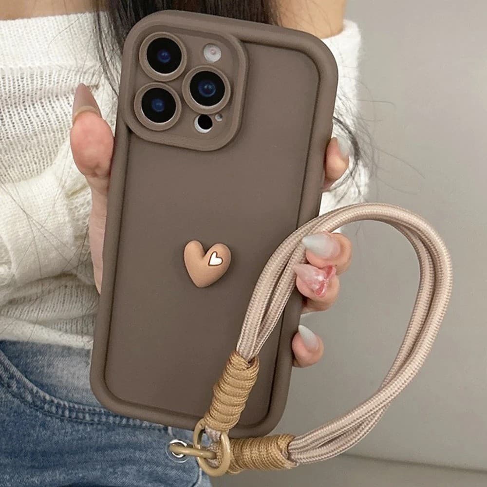 3D Amor Coração Macio Cordão Corda Caso De Telefone Para iPhone 17 Pro Max 16 Plus 15 14 13 12 11 17 Ar X XS XR 16E Capa