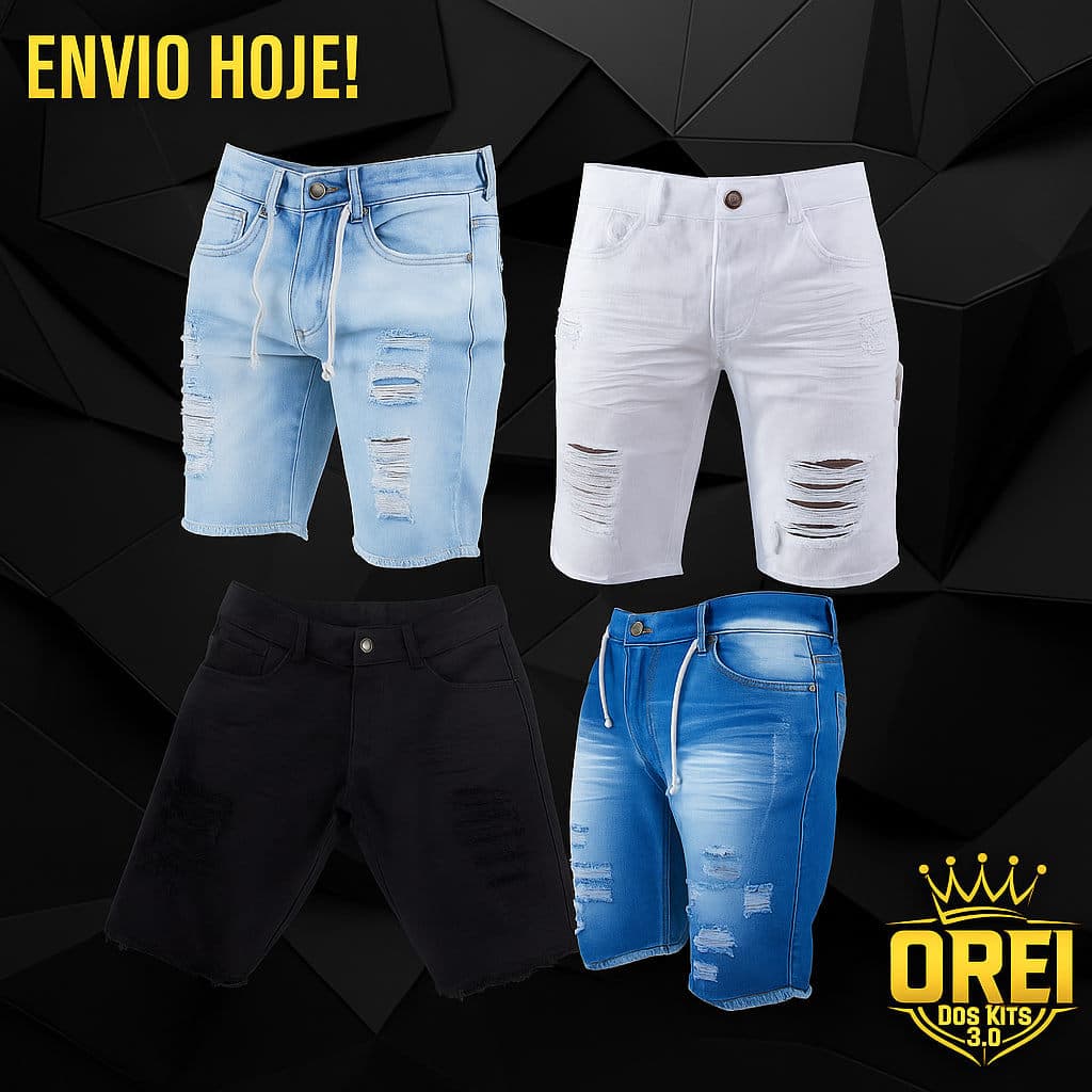 Kit com 4 Bermudas Jeans Rasgada Masculina Preço de Fabrica Envio Hoje