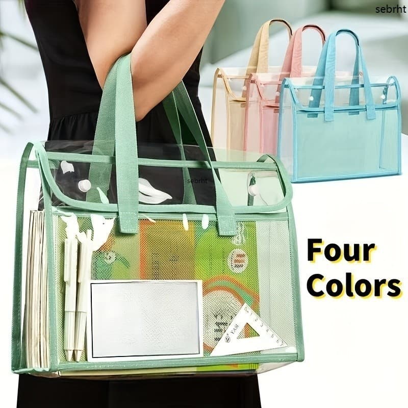 Bolsa Tutorial , Transparente Horizontal De Arquivo Mão Armazenamento À Prova D'água parque de bolsas de praia