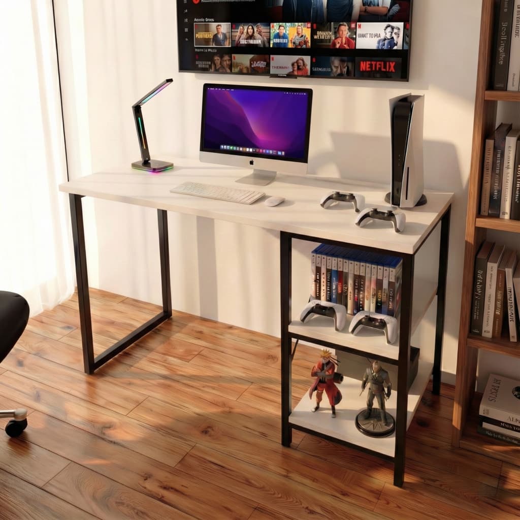 Mesa Escrivaninha com Nichos Home Office Estudo Gamer Industrial Escritório 120cm