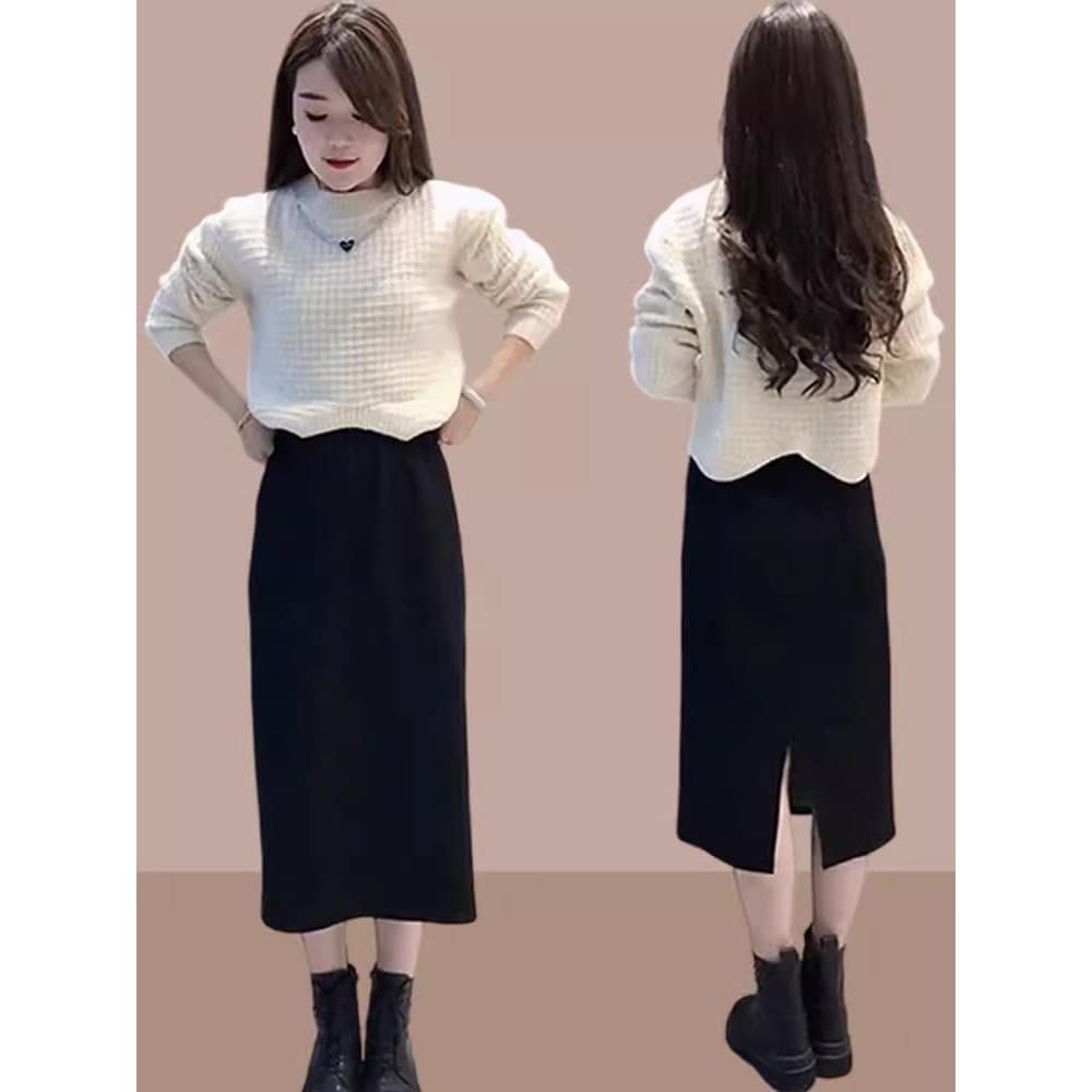 Terno bonito Popular deste ano saia outono inverno roupas combinando um conjunto completo saia de inverno terno conjunto