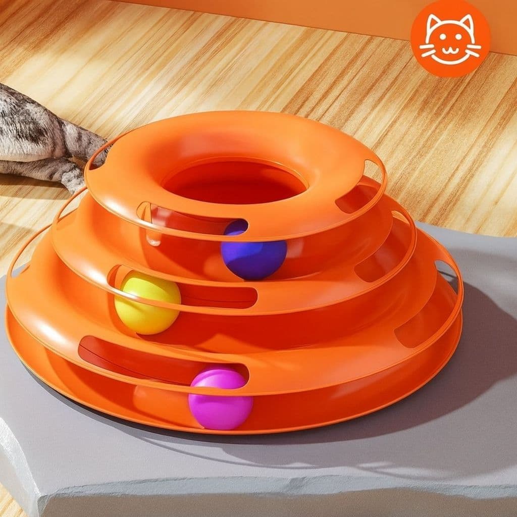 Torre de Bolinha Brinquedo para Gato Pet 3 Níveis 03 Bolinhas Interativo