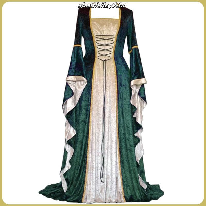 18o Século Mulheres Cosplay Vestido Medieval Renascentista Comprimento Do Piso