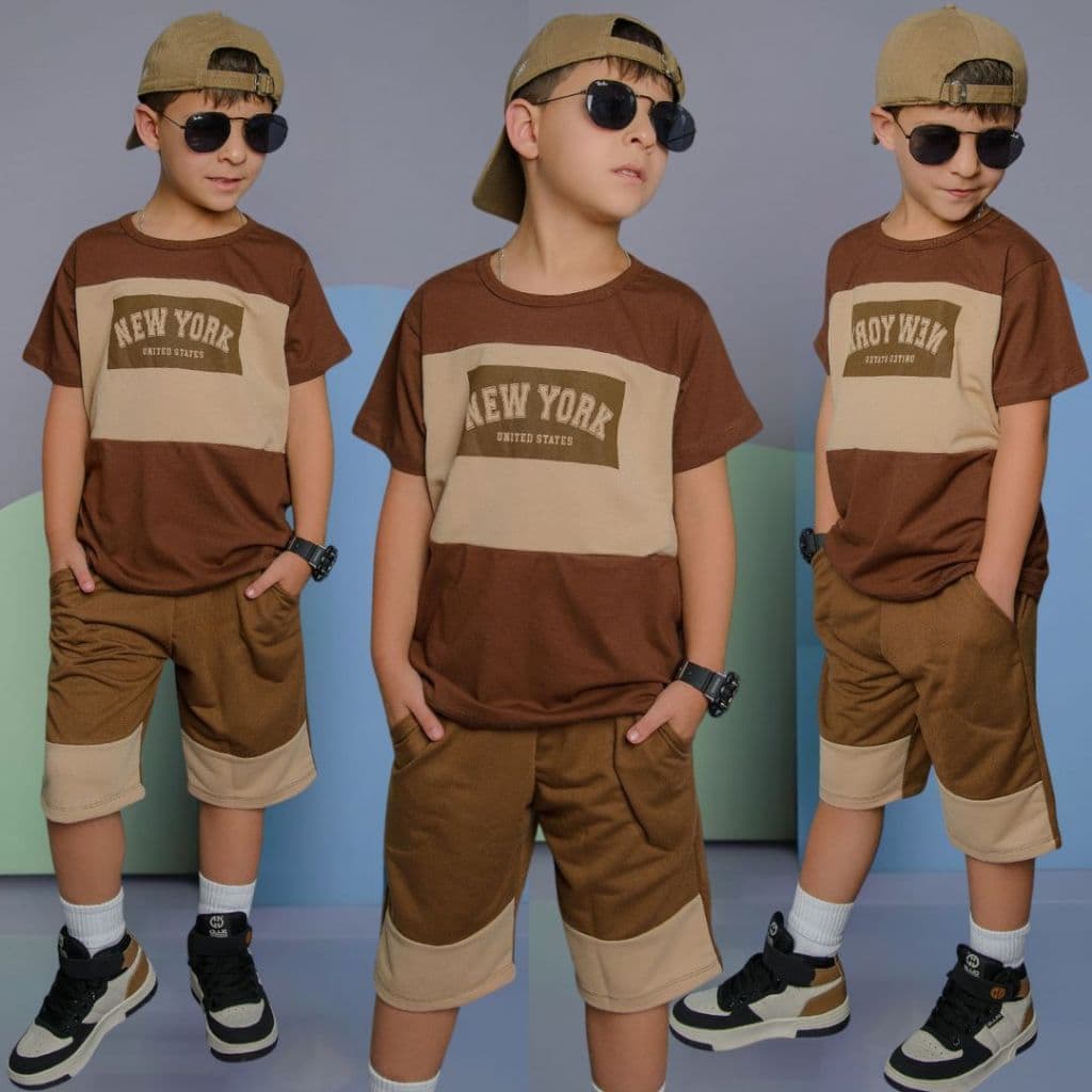 Conjunto Infantil Menino Juvenil Verão Estiloso bermuda e Blusa 100% algodão Veste Do 2 até 12 anos