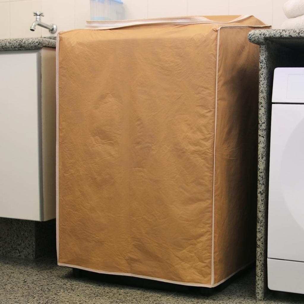 Capa Máquina De Lavar C/ Ziper Impermeavel Flanelada korino Electrolux Brastemp 15kg 16kg Cor Bege Tamanho G