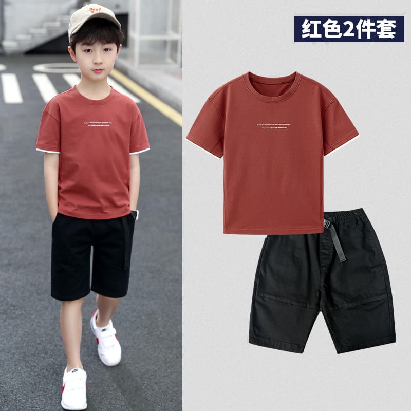 Trabalho médio meninos terno de manga curta camiseta Shorts médio grande crianças estilo fino verão 6-12 anos de idade m